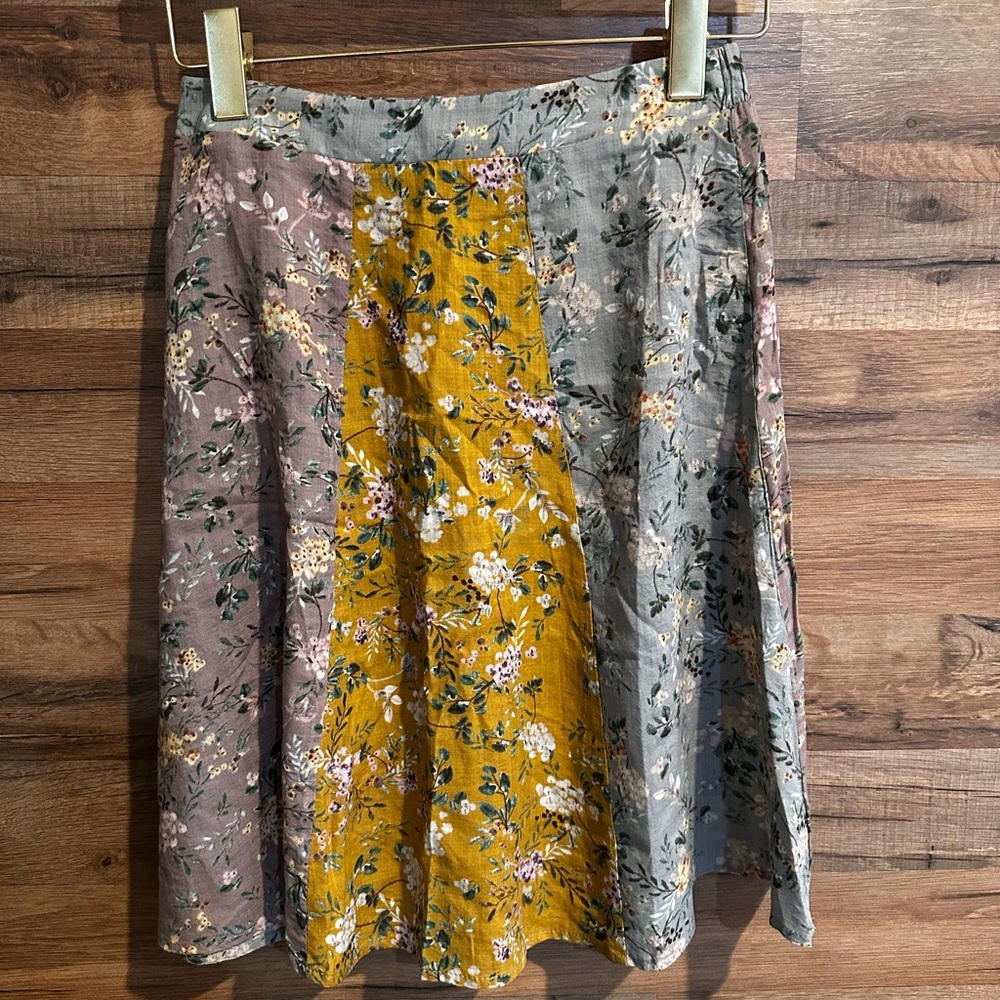 NATURAL LIFE Floral Midi Skirt - Yellow, Purple, Blue